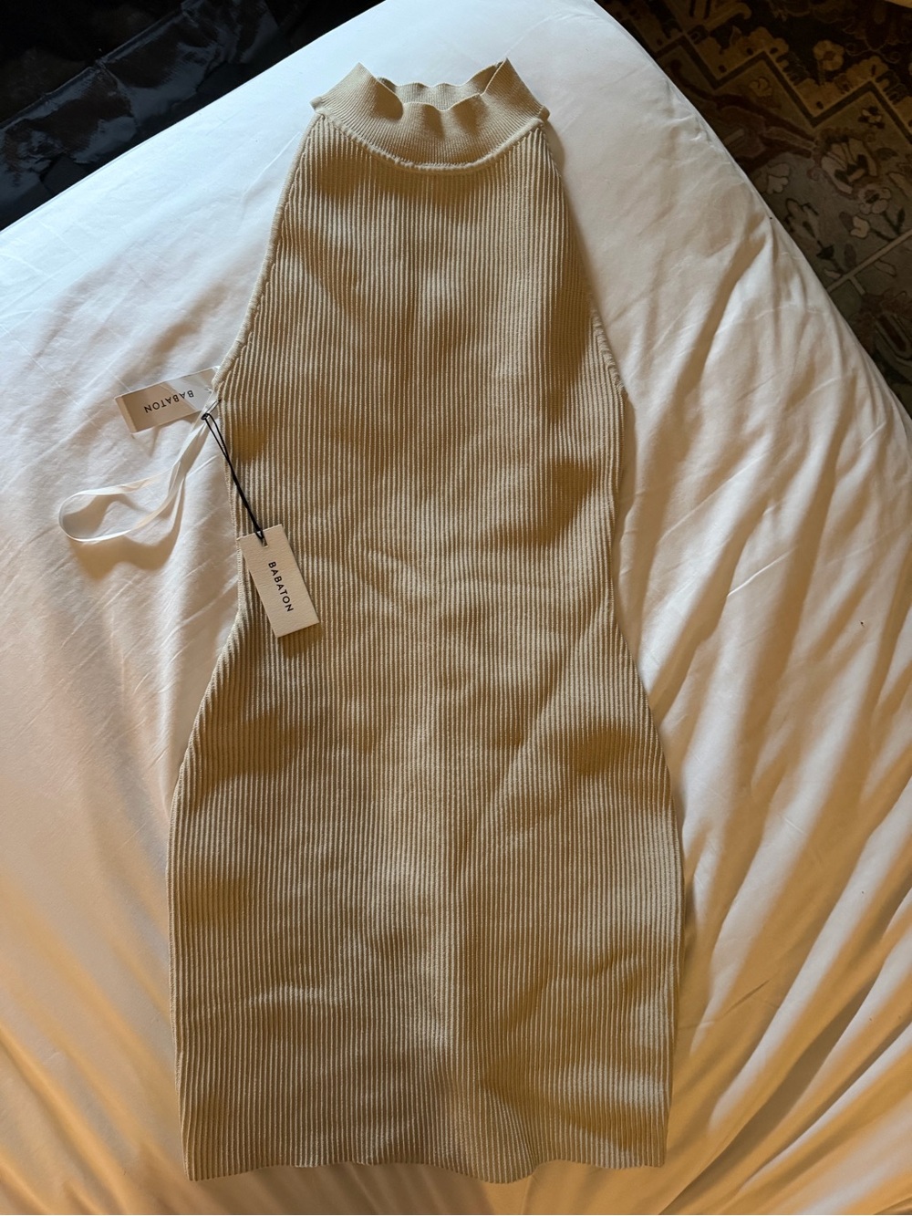 Babaton Ribbed High Neck Bodycon Dress - Cream